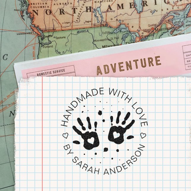 Handgjord Med Kärlek Din Butik Och Namn Självfärgande Stämpel (Skapare uppladdad)