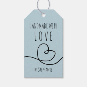 Handgjord med Kärlek Doodle Heart Blek Blue Presentetikett