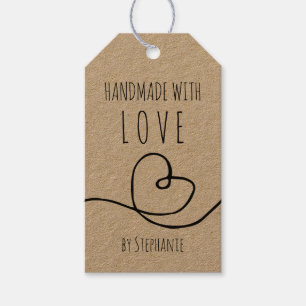 Handgjord med Kärlek Doodle Heart Kraft Papper Presentetikett