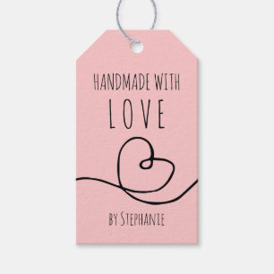 Handgjord med Kärlek Doodle Heart Rosa Presentetikett
