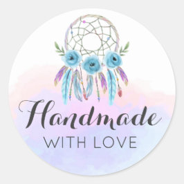 Handgjord med Kärlek Dreamcatcher Watercolor Feath Runt Klistermärke