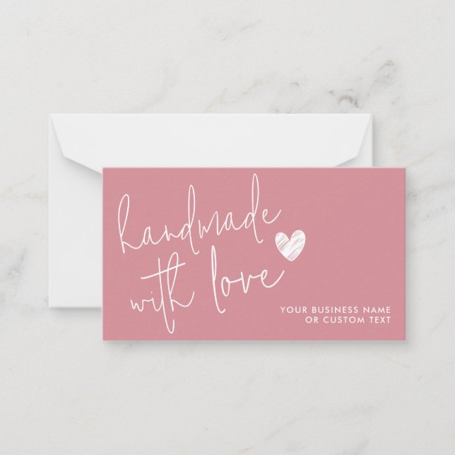 Handgjord med Kärlek Dusty Rosa Heart Jewelry Care Anteckningskort (Framsida)