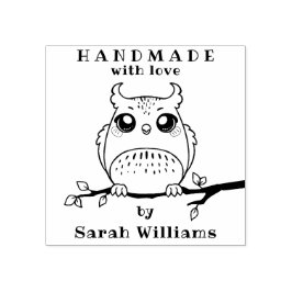 Handgjord med Kärlek efter eget namn Uggla Rubber  Stämpel