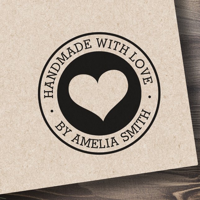 Handgjord med kärlek efter elegant med eget namn stämpel (Handmade with love by custom name elegant heart rubber stamp)