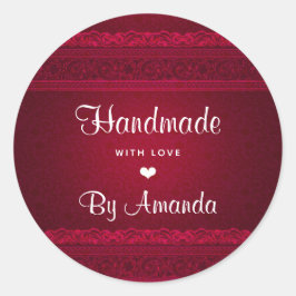 Handgjord med Kärlek Elegant Red Background Snyggt Runt Klistermärke