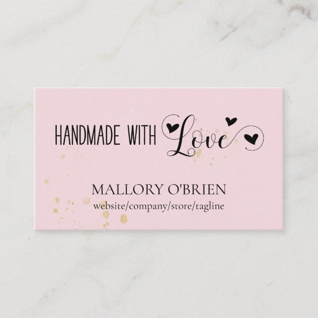 Handgjord med Kärlek Heart Calligraphy Rosa och Gu Visitkort (Framsida)