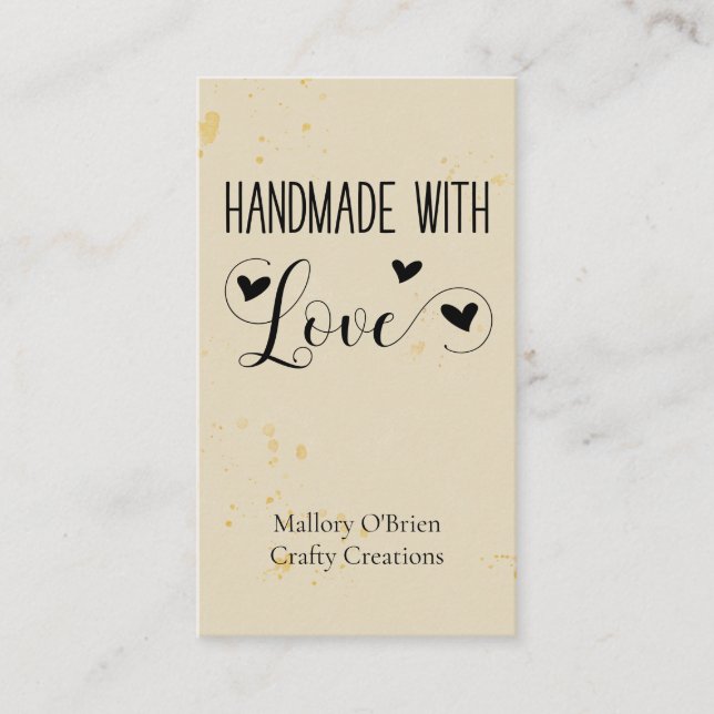 Handgjord med Kärlek Heart Calligraphy Wheat Guld Visitkort (Framsida)