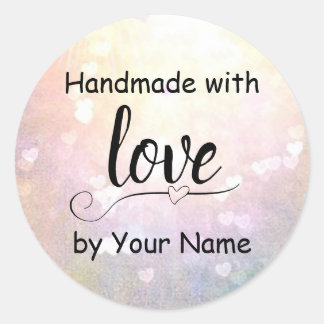 Handgjord med Kärlek Hjärtlabel Monogram Vattenfär Runt Klistermärke