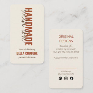 Handgjord med Kärlek i Oversized Typography Cream Visitkort