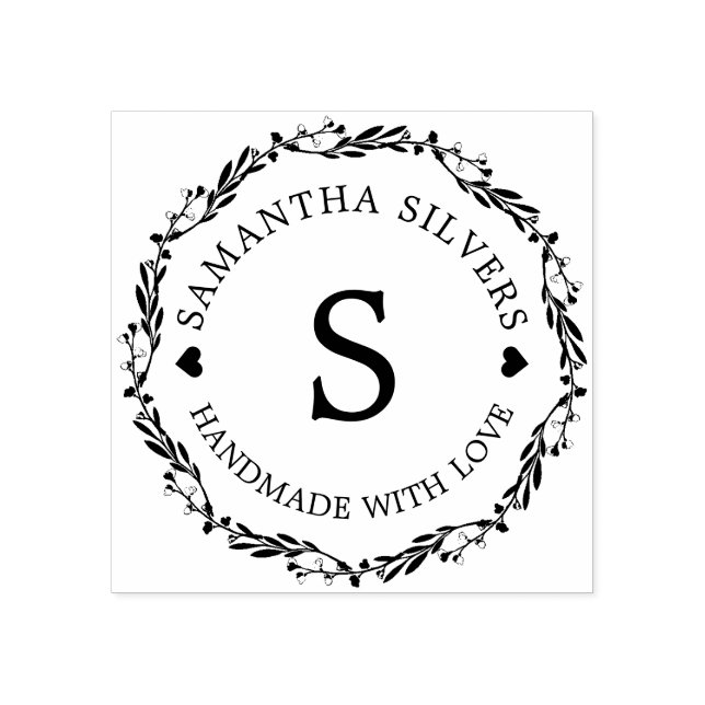 Handgjord med kärlek Personlig blomster monogram Stämpel (Tryck)