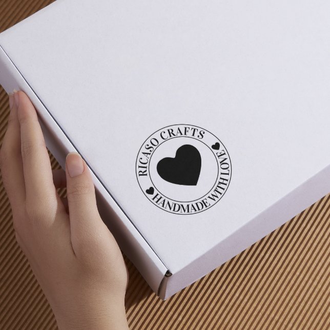 Handgjord med kärlek personlig stämpel (Handmade with love personalized rubber stamp from Ricaso. Add your own business name. Craft business)