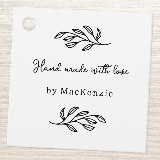 Handgjord med kärlek Pris etikett för botanisk bla (Hand Made with Love custom name botanical leaf line art small business maker price or product tag)