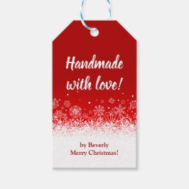 Handgjord med kärlek röd jul snöflinga presentetikett