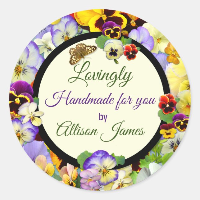 Handgjord med Kärlek! Runt Klistermärke (Framsida)