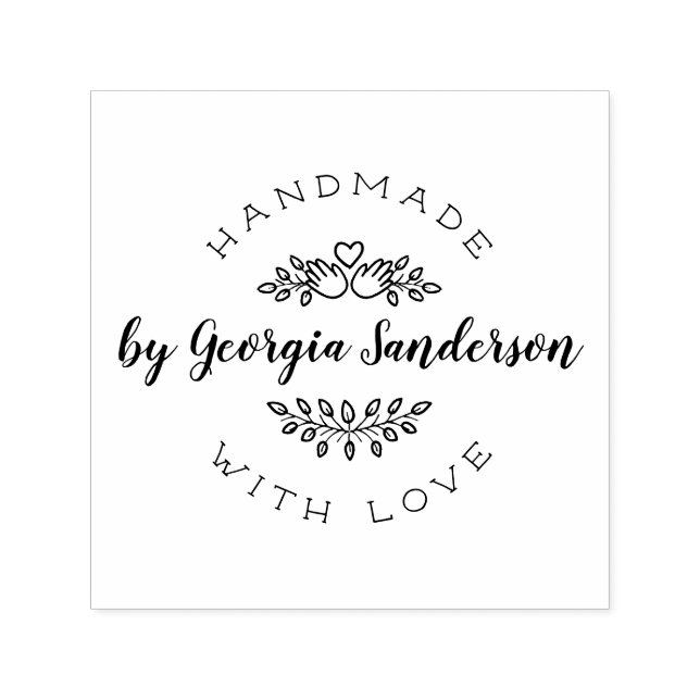 Handgjord med Kärlek | Rustic Heart & Händer Sketc Självfärgande Stämpel (Design)