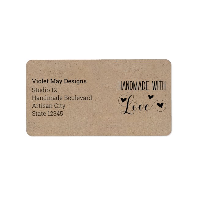 Handgjord med Kärlek Rustic Kraft Returadress Adressetikett (Framsidan)