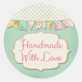Handgjord med kärlek Shabby Chic Boutique Girlande Runt Klistermärke