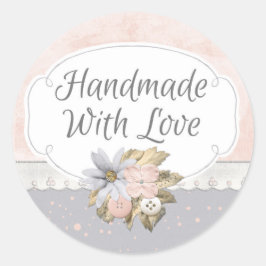 Handgjord med Kärlek Shabby chic Rustic Blommigt R Runt Klistermärke