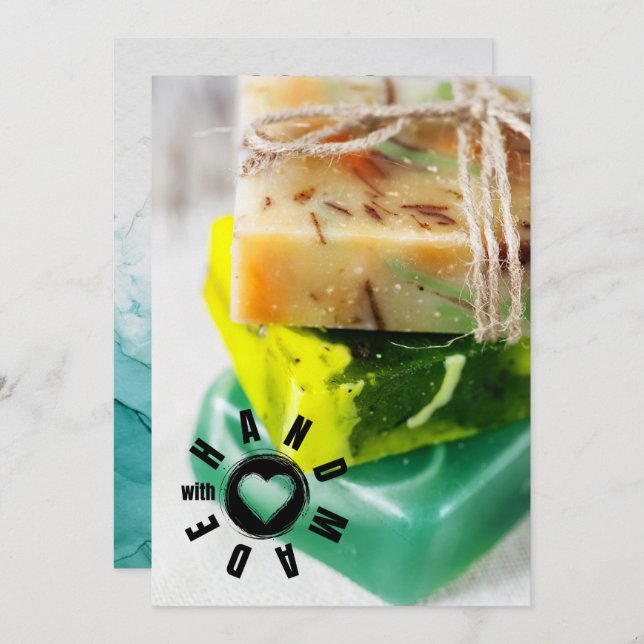 Handgjord med Kärlek Sign Soap Maker Business Hear Tack Kort (Fram/baksida)