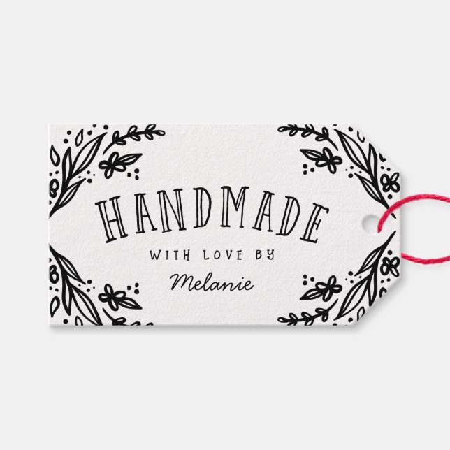 Handgjord med Kärlek skissad Blommigt Design Anpas Presentetikett (Framsidan (Horisontell))