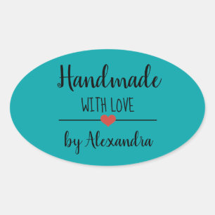 Handgjord med kärlek teal modern ovalt klistermärke