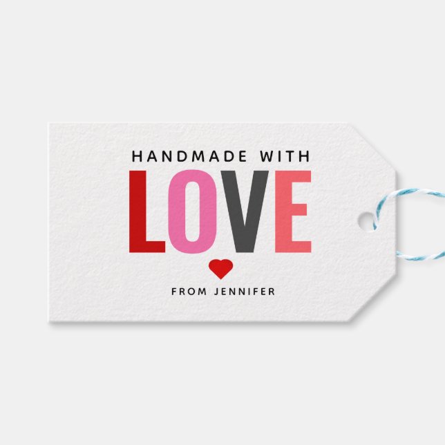 Handgjord med Kärlek Valentines day Red Heart Namn Presentetikett (Framsidan (Horisontell))