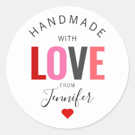 Handgjord med Kärlek Valentines day Red Heart Namn Runt Klistermärke