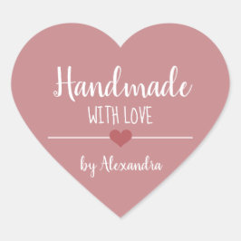 Handgjord med kärlek vintage rosa hjärtformat klistermärke