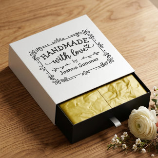 Handgjord med kärlek - Whimsical blomsterkant Stämpel