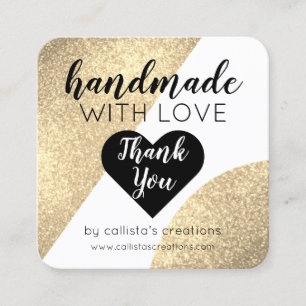 Handgjord med Kärlek White Guld Glitter Geo Heart Fyrkantigt Visitkort