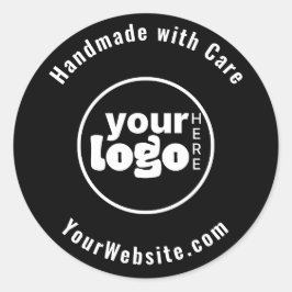 Handgjord med Logotyp Black White för försiktig An Runt Klistermärke