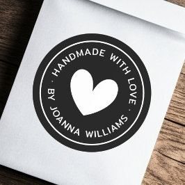 Handgjord med namn svart från kärlek hjärta runt klistermärke
