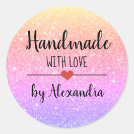 Handgjord med skript kärlek rainbow glitter runt klistermärke