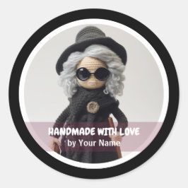 Handgjord med svart kärlek Crochet dam Runt Klistermärke