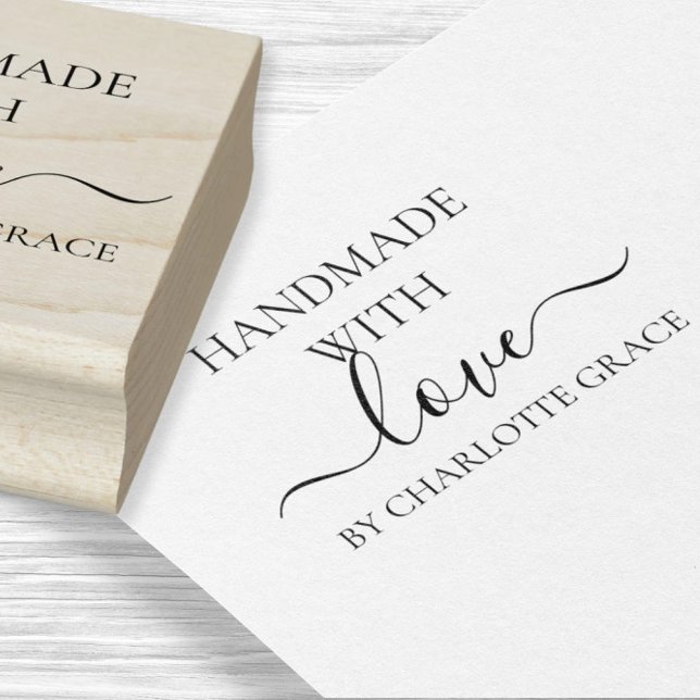 Handgjord med typografi av personligen kärlek anpa stämpel (Handmade with love custom personalized typography rubber stamp by Ricaso. Add your own text)