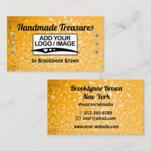 Handgjord Orange Guld Glitter Stylish Glittrande Visitkort