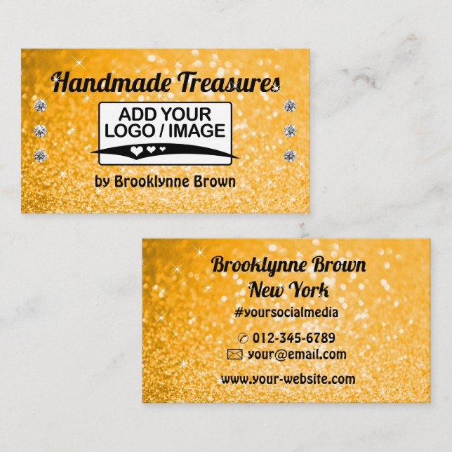 Handgjord Orange Guld Glitter Stylish Glittrande Visitkort (Fram/baksida)