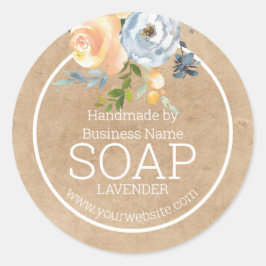 Handgjord soap Blommigt Rustic Kraft Papper Runt Klistermärke
