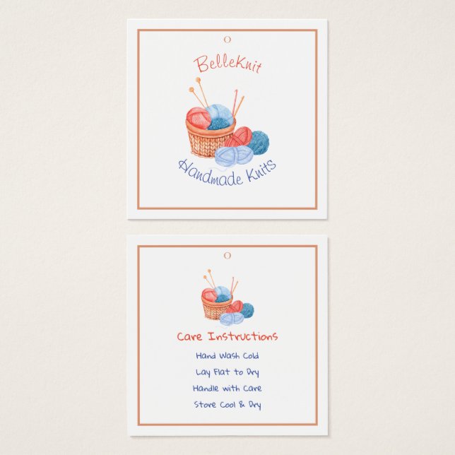 Handgjord Sticka-tvättsetikett och Märkre Fyrkantigt Visitkort (Framsida & baksida)