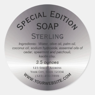 Handgjord tvålsetikett Rund etikett Metallic Silve