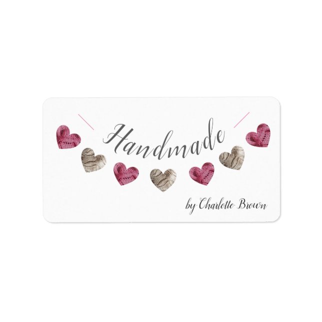 handgjord ull av stickat hjärta adressetikett (Framsidan)