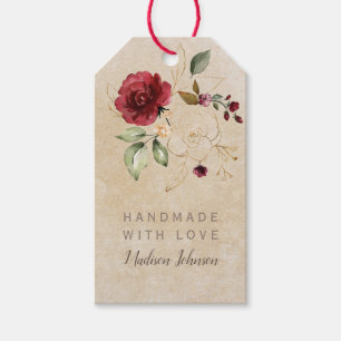 Handgjord vattenfärg blomtextur papper presentetikett