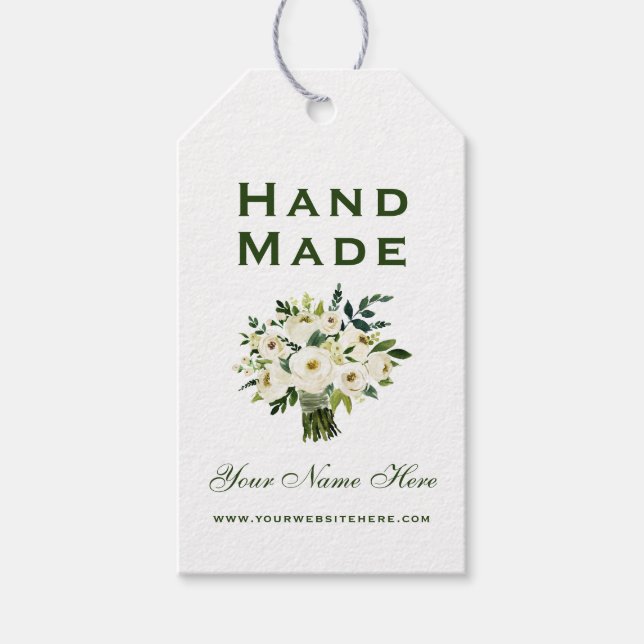 Handgjorda akvarellgröna blomsterbrickor presentetikett (Framsidan)