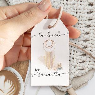 Handgjorda av Namn och Care Instructions Macrame Presentetikett