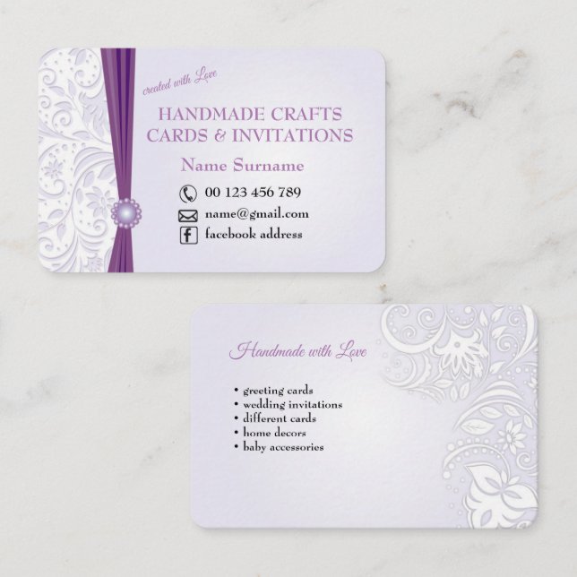 Handgjorda hantverk & hälsningkort visitkort (Fram/baksida)