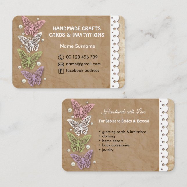 Handgjorda hantverk & hälsningkort visitkort (Fram/baksida)