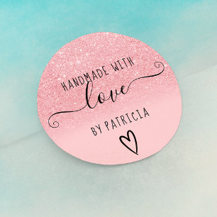 Handgjorda kärlek-typografi rosa glitter-gnistor runt klistermärke