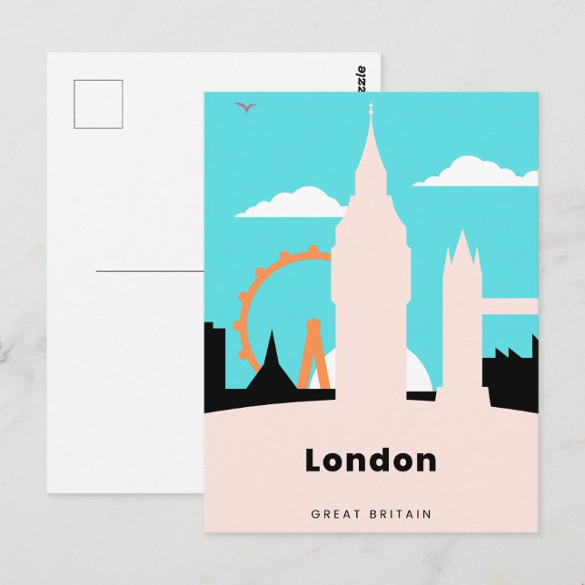 handgjorda London vykort / London kort (Fram/baksida)