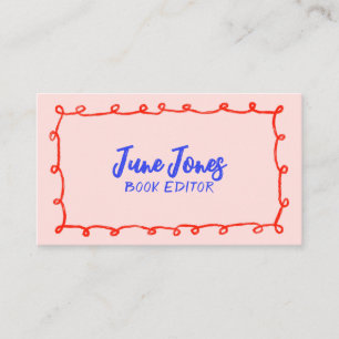 Handgjorda "Loops Doodle Whimsical Inky Red Blue R Visitkort