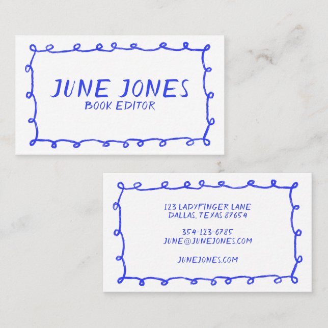 Handgjorda luckor Doodle Whimsical Inky Periwinkle Visitkort (Fram/baksida)